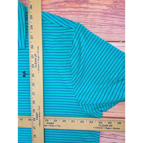 Under Armour XL Loose Fit HeatGear Polo Shirt Blue Striped Mens Golf Top - Picture 8 of 8